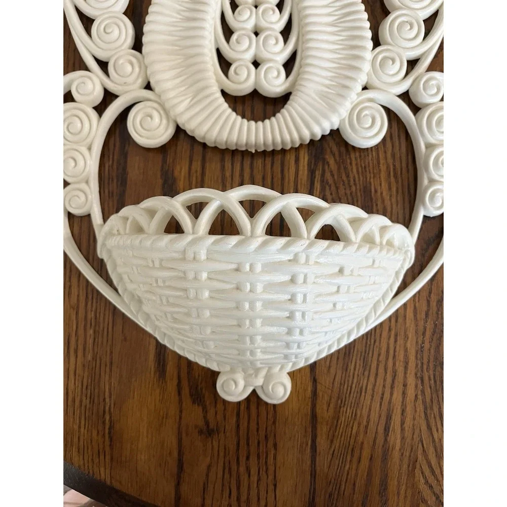 Vintage Homco Burwood Art Deco Wall-Hanging Pocket Planter Faux Wicker #2298